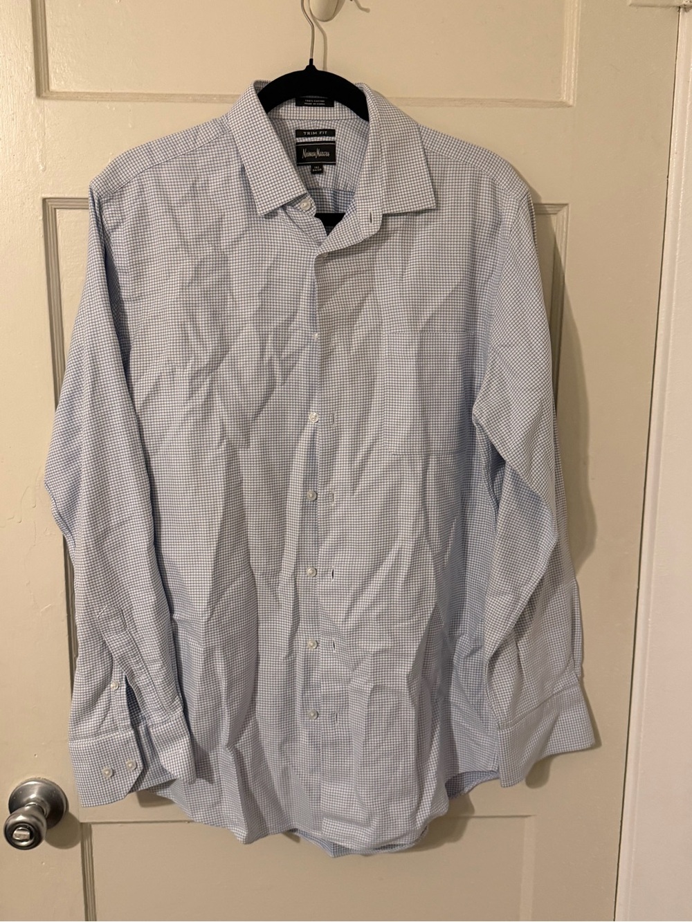 Neiman Marcus Men's Light Blue Micro-Check Dress Shirt